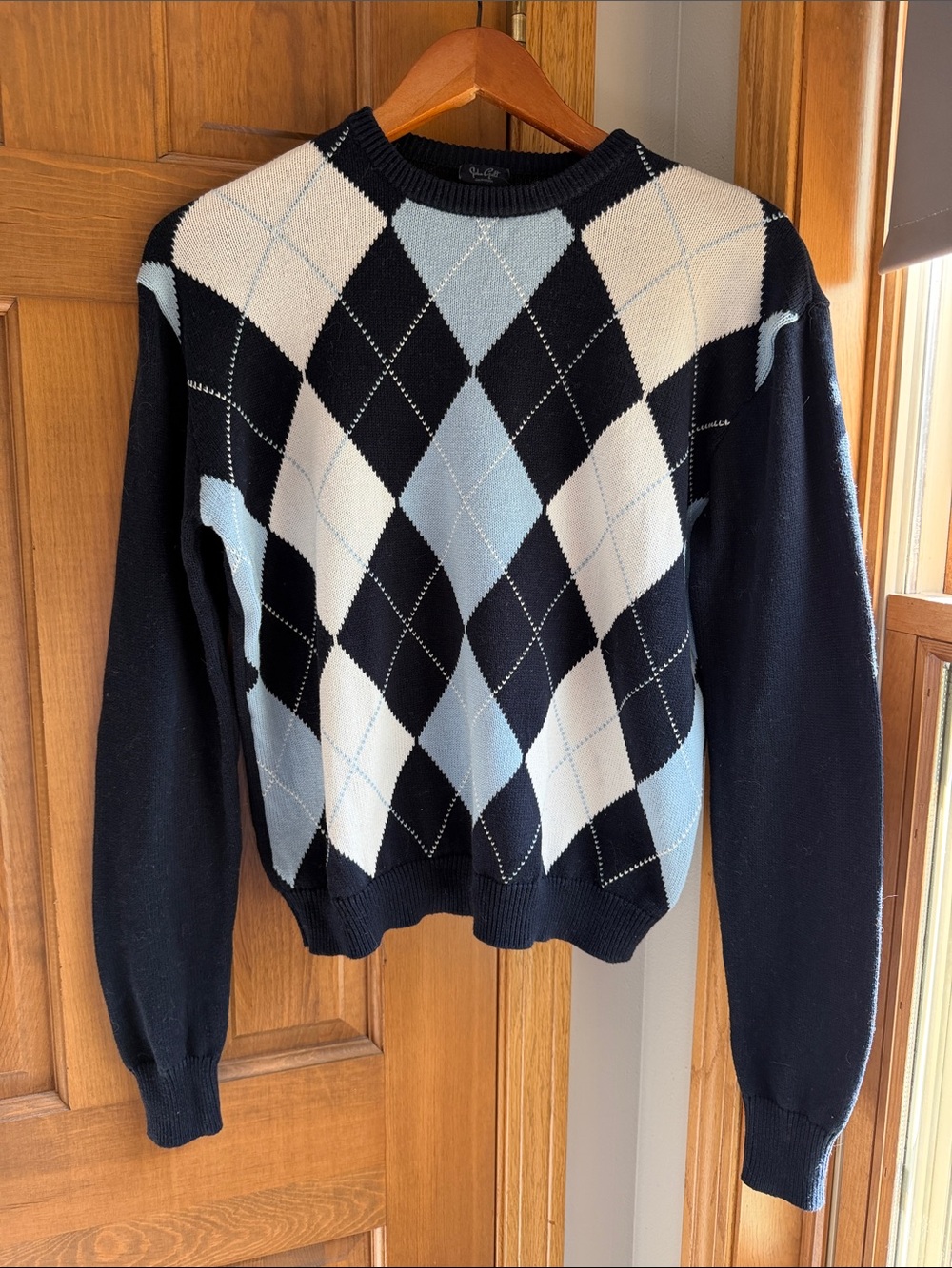 Brandy Melville John Galt Navy Blue Argyle Bernadette Crewneck Sweater